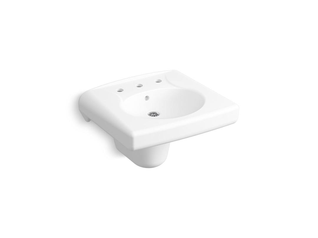 BrenhamE Wall-mount or concealed carrier arm mount commercial bathroom sink with widespread faucet holes and shroud by Kohler
