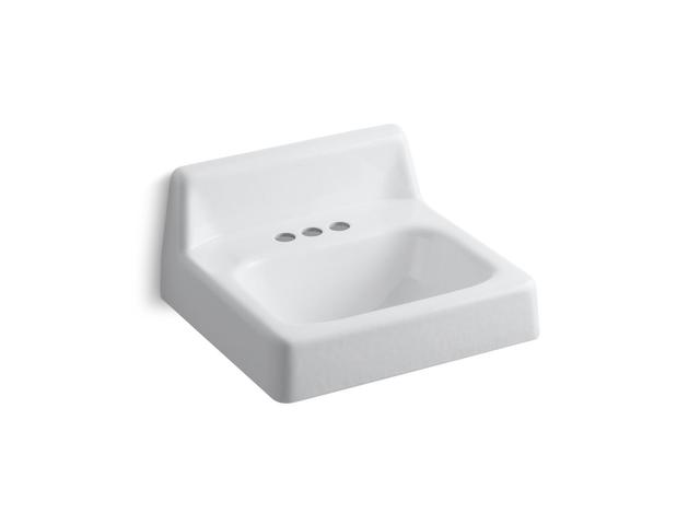 HudsonE 20'' x 18'' wall-mount bathroom sink with 4'' centerset faucet holes and lugs for chair carrier - White