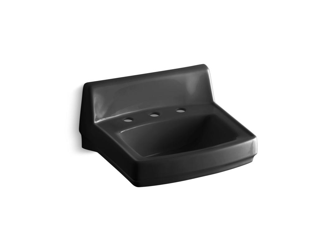 GreenwichE 20-3/4'' x 18-1/4'' wall-mount/concealed arm carrier bathroom sink with widespread faucet holes - Black by Kohler