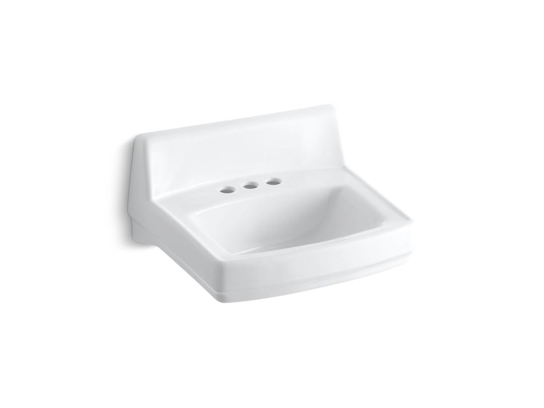 GreenwichE 20-3/4'' x 18-1/4'' wall-mount/concealed arm carrier bathroom sink with 4'' centerset faucet holes and no overflow - White by Kohler