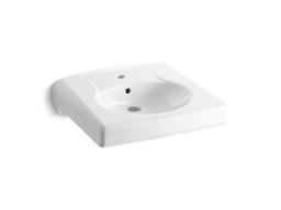 BrenhamE Wall-mount or concealed carrier arm mount commercial bathroom sink with single faucet hole - image 1