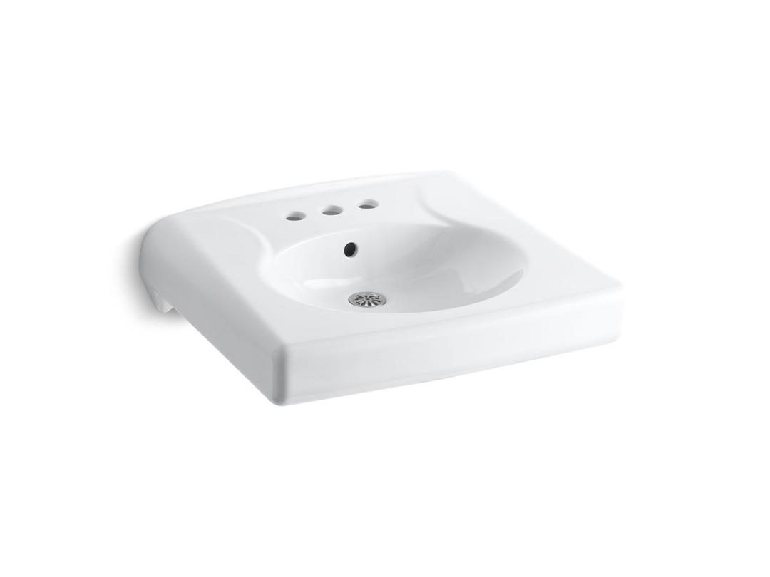 BrenhamE Wall-mount or concealed carrier arm mount commercial bathroom sink with 4'' centerset faucet holes by Kohler