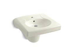BrenhamE Wall-mount or concealed carrier arm mount commercial bathroom sink and shroud with single faucet hole - image 1