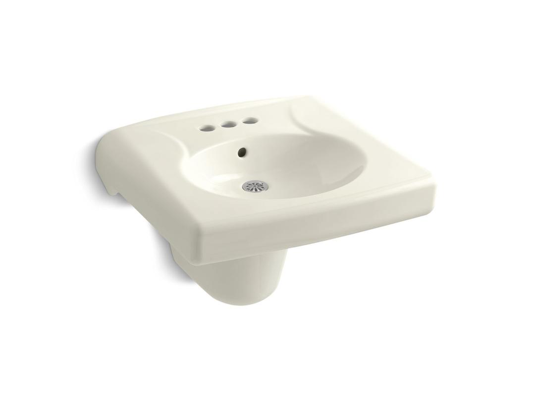 BrenhamE Wall-mount or concealed carrier arm mount commercial bathroom sink with 4'' centerset faucet holes and shroud by Kohler