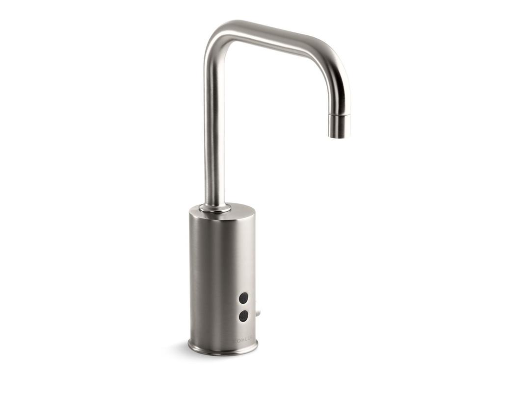 Gooseneck Touchless single-hole lavatory faucet with InsightE sensor technology and temperature mixer, DC-powered, 0.5 gpm - Vibrant Stainless by Kohler