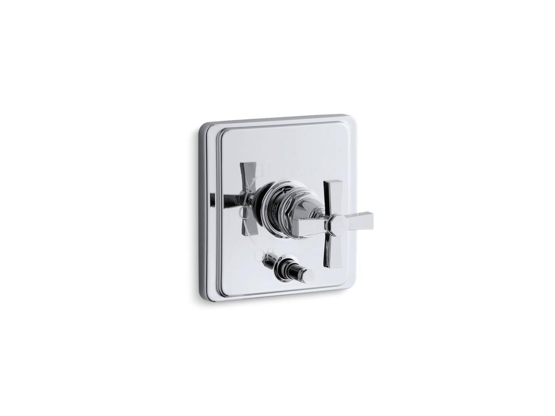 Kohler Pinstripe Rite-temp Valve Trim with Push-button Diverter and Cross Handle - Polished Chrome by Kohler