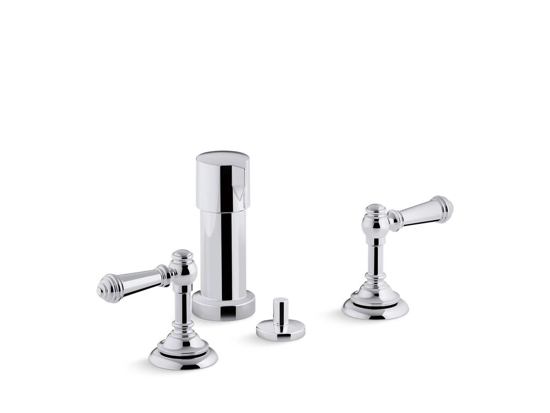 Artifacts Widespread bidet faucet with lever handles by Kohler