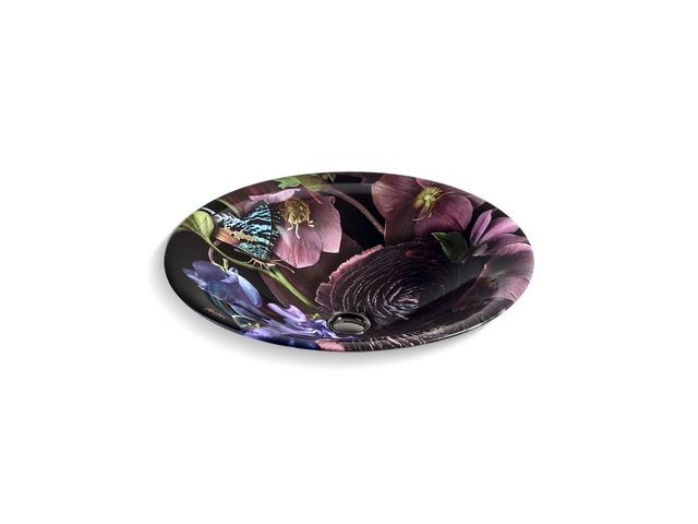 Dutchmaster Midnight FloralE Carillon 17-3/4'' round drop-in bathroom sink, no overflow