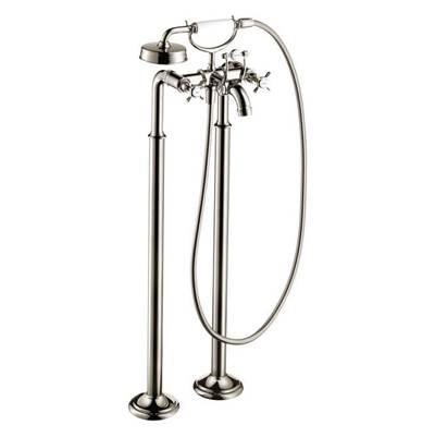 AXOR Montreux 2-Handle Freestanding Tub Filler Trim with Cross Handles and 1.8 GPM Handshower in Polished Nickel by Axor
