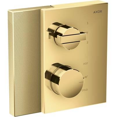 AXOR Edge Thermostatic Trim with Volume Control and Diverter - Diamond Cut in Polished Gold Optic