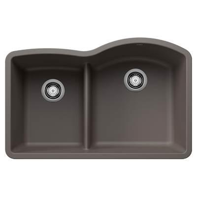 Diamond SILGRANIT 32'' 40/60 Reverse Double Bowl Undermount Kitchen Sink with Low Divide - Volcano Gray by Blanco