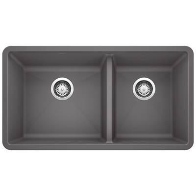 Precis SILGRANIT 33'' 60/40 Double Bowl Undermount Kitchen Sink - Cinder