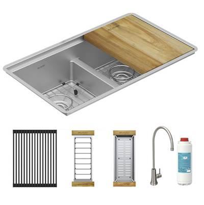 Elkay Crosstown 16 Gauge Workstation Stainless Steel, 31-1/2'' x 18-1/2'' x 9'' Equal Double Bowl Sink Kit with Aqua Divide and Filtered Glass Filler by Elkay Reserve Selection