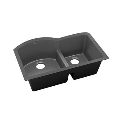 Elkay Quartz Luxe 33'' x 22'' x 10'' Offset 60/40 Double Bowl Undermount Sink with Aqua Divide Charcoal