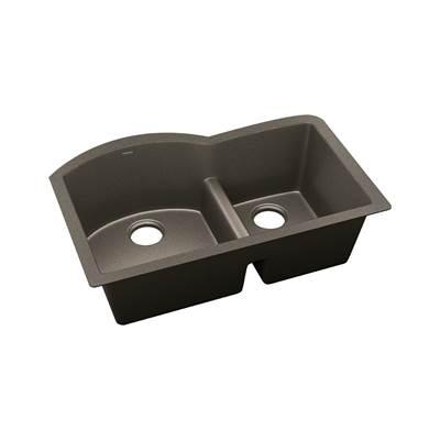 Elkay Quartz Luxe 33'' x 22'' x 10'' Offset 60/40 Double Bowl Undermount Sink with Aqua Divide Chestnut