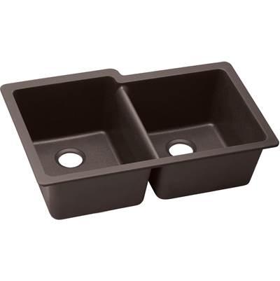 Elkay Quartz Luxe 33'' x 20-1/2'' x 9-1/2'' Offset Double Bowl Undermount Sink Chestnut