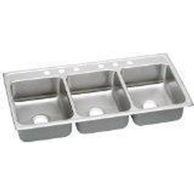 18 Gauge Stainless Steel 46'' x 22'' x 7.625'' Triple Bowl Drop-in Kitchen Sink by Elkay