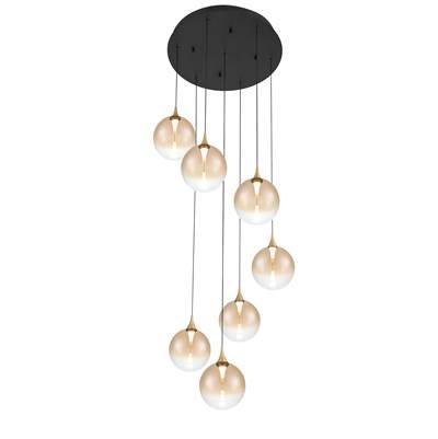 Iissa, Chandelier, 7-Light, 21'', Gold, Amber Glass by Eurofase
