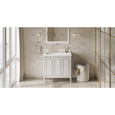 36'' White Percival Vanity, Left Offset, Calacatta Vienna Quartz Vanity Top, Undermount Rectangle Bowl