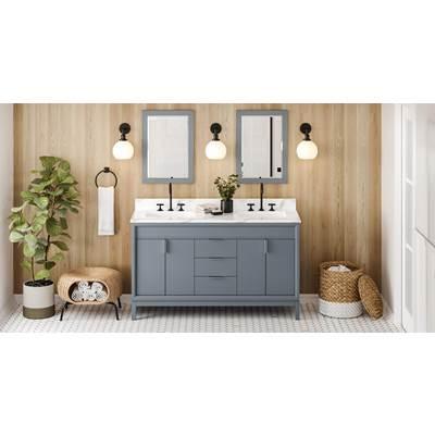 60'' Blue Steel Theodora Vanity, Double Bowl, Calacatta Vienna Quartz Vanity Top, Two Undermount Rectangle Bowls