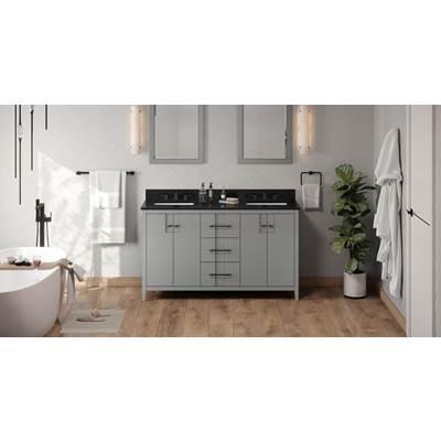 60'' Grey Katara Vanity, Double Bowl, Black Granite Vanity Top, Two Undermount Rectangle Bowls