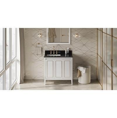 36'' White Percival Vanity, Left Offset, Black Granite Vanity Top, Undermount Rectangle Bowl by Jeffrey Alexander