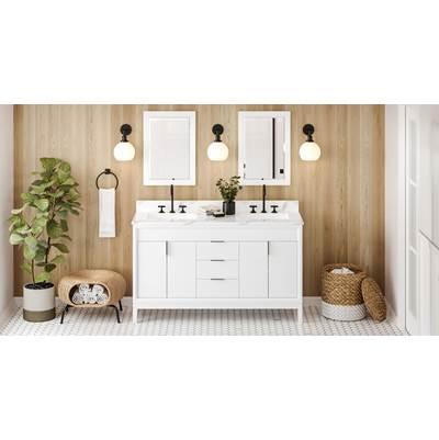 60'' White Theodora Vanity, Double Bowl, Calacatta Vienna Quartz Vanity Top, Two Undermount Rectangle Bowls