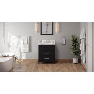30'' Black Katara Vanity, Calacatta Vienna Quartz Vanity Top, Undermount Rectangle Bowl by Jeffrey Alexander