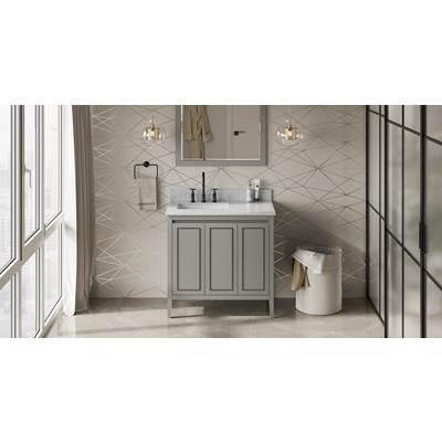 36'' Grey Percival Vanity, Left Offset, White Carrara Marble Vanity Top, Undermount Rectangle Bowl