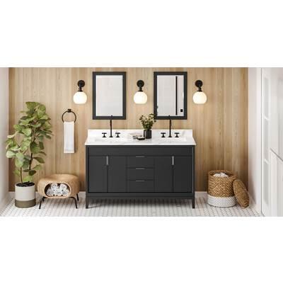 60'' Black Theodora Vanity, Double Bowl, Calacatta Vienna Quartz Vanity Top, Two Undermount Rectangle Bowls