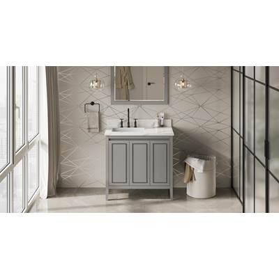 36'' Grey Percival Vanity, Left Offset, Calacatta Vienna Quartz Vanity Top, Undermount Rectangle Bowl