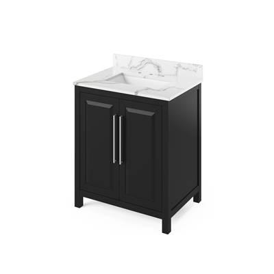 30'' Black Cade Vanity, Calacatta Vienna Quartz Vanity Top, undermount rectangle bowl by Jeffrey Alexander