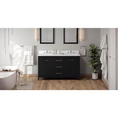 60'' Black Katara Vanity, Double Bowl, White Quartz Vanity Top, Two Undermount Rectangle Bowls