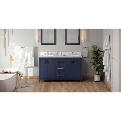 60'' Hale Blue Katara Vanity, Double Bowl, White Quartz Vanity Top, Two Undermount Rectangle Bowls