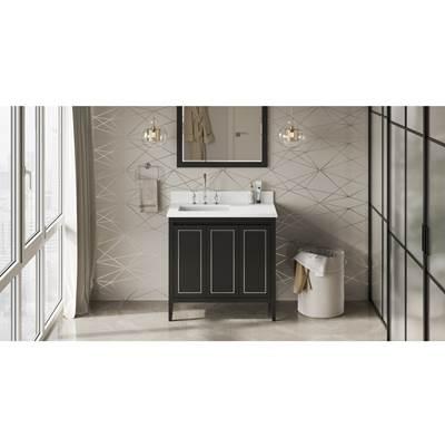 36'' Black Percival Vanity, Left Offset, White Quartz Vanity Top, Undermount Rectangle Bowl