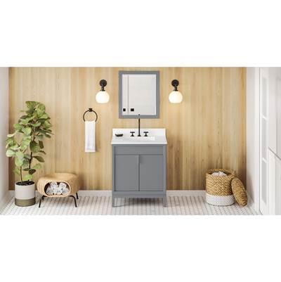 30'' Grey Theodora Vanity, White Quartz Vanity Top, Undermount Rectangle Bowl