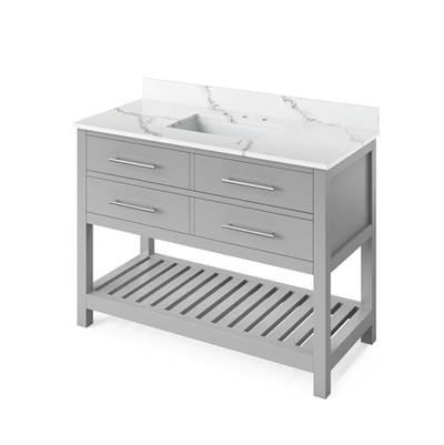 48'' Grey Wavecrest Vanity, Calacatta Vienna Quartz Vanity Top, undermount rectangle bowl