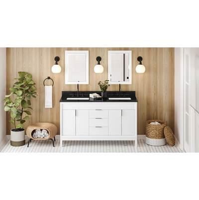 60'' White Theodora Vanity, Double Bowl, Black Granite Vanity Top, Two Undermount Rectangle Bowls