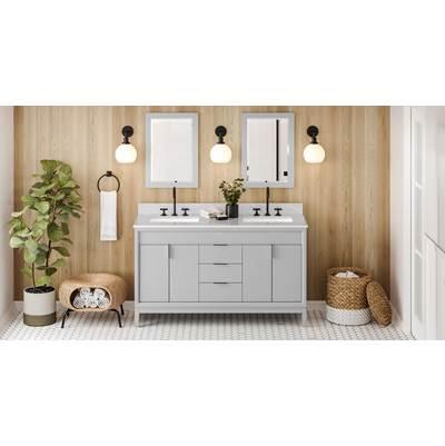 60'' Grey Theodora Vanity, Double Bowl, White Carrara Marble Vanity Top, Two Undermount Rectangle Bowls