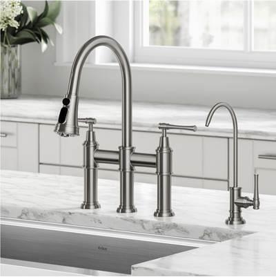 AllynE Transitional Bridge Kitchen Faucet and Water Filter Faucet Combo in Spot Free Stainless Steel by Kraus