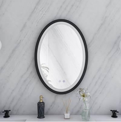 20 by 28 Inch Oval Lighted Mirror with Anti-Fog - Matte Black Frame