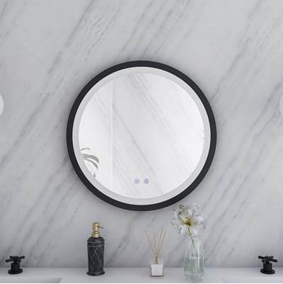 24 by 24 Inch Round Lighted Mirror with Anti-Fog - Matte Black Frame