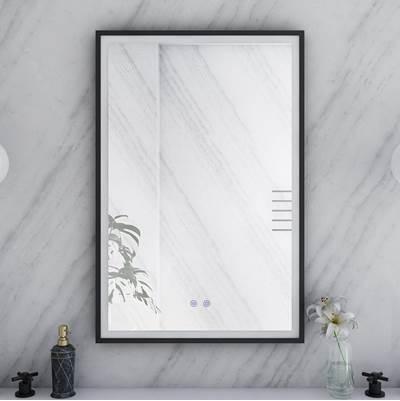 24 by 36 Inch Rectangle Lighted Mirror with Anti-Fog - Matte Black Frame