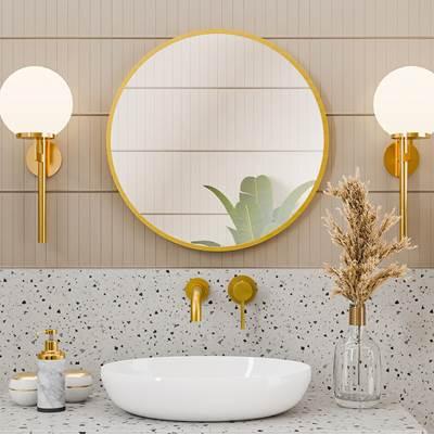 24 by 24 Inch Round Mirror - Brushed Brass Frame by Maidstone