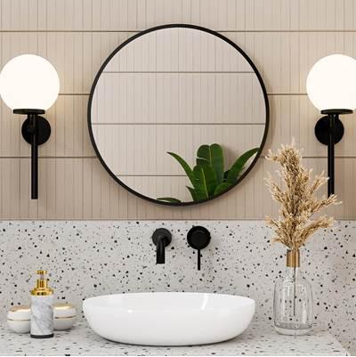 24 by 24 Inch Round Mirror - Matte Black Frame by Maidstone