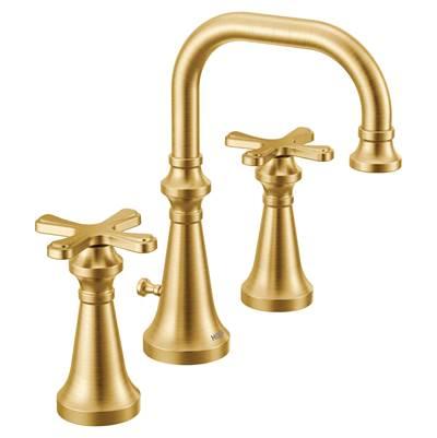 Colinet Traditional Two-Handle Widespread High-Arc Bathroom Faucet with Cross Handles, Valve Required, in Brushed Gold by Moen