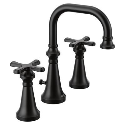 Colinet Traditional Two-Handle Widespread High-Arc Bathroom Faucet with Cross Handles, Valve Required, in Matte Black by Moen