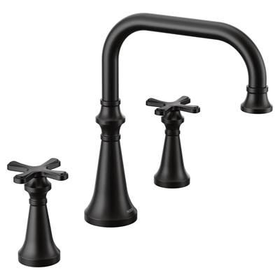 Colinet Two Handle Deck-Mount Roman Tub Faucet Trim with Cross Handles, Valve Required, in Matte Black by Moen