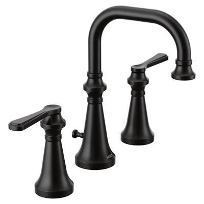 Colinet Traditional Two-Handle Widespread High-Arc Bathroom Faucet with Lever Handles, Valve Required, in Matte Black by Moen