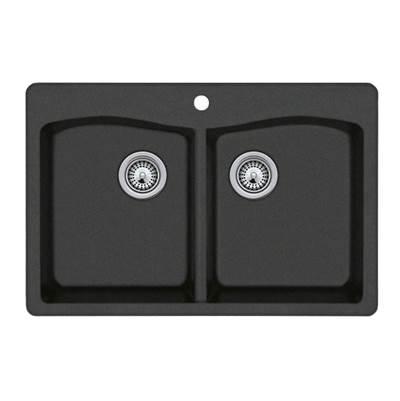 QZED-3322 22 x 33 Granite Drop in Double Bowl Sink in Nero